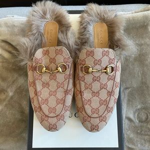 Princetown Monogram Gucci slides fur size 36.5
